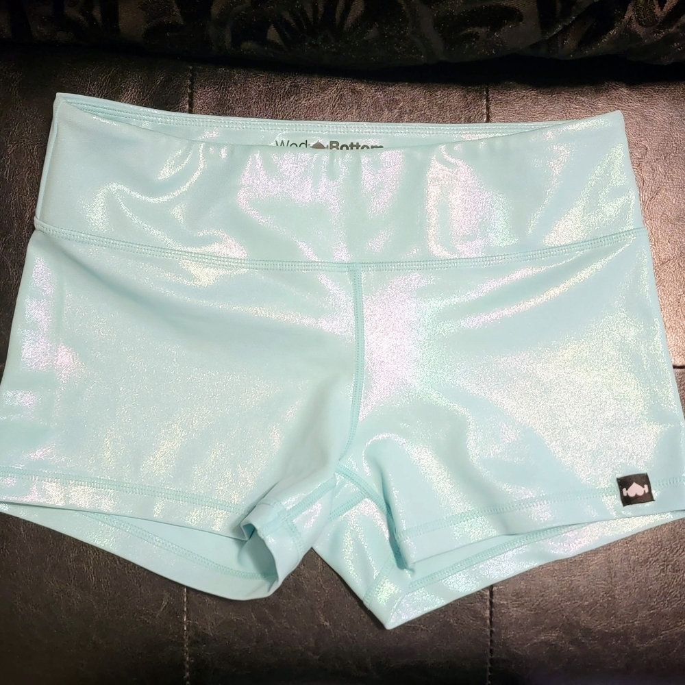 Teal Iridescent Wodbottom Athletic Shorts, Women's Workout, Yoga, Shortie 2.5"